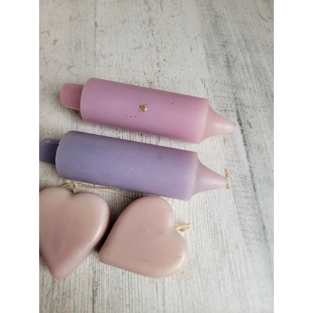 Vintage Valentine unique pastel pink heart candle set variety purple home decor